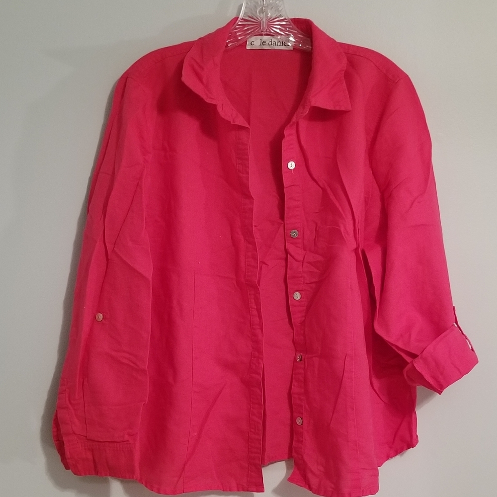 COLE DANIEL | RED/PINK BUTTONDOWN LINEN TOP, SZ M